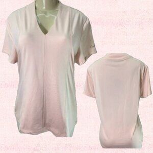 Curves L Logo Pinky Peach V-Neckline Seam Detail Contour Fit Short Sleeve Top